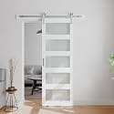 30in x 84in White Sliding Glass Barn Door with 5-Panel Frosted Glass