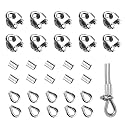 30PCS 1/4 Inches M6 Stainless Steel Wire Rope Cable Clip Clamp & M6 Thimble & M6 Aluminum Crimping Loop Sleeve (3 Styles 10PCS Each), Cable Clamp Fasteners for 1/8"-1/4" Wire Cable for Outdoors