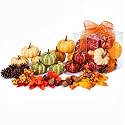 30Pcs Artificial Pumpkins Set, Assorted Fall Fake Pumpkins Acorns Pine Cones Berries Maple Leaves, Fall Decor for Halloween Thanksgiving Home Mantel Tabletop