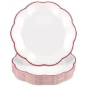 NatNarr 30 PCS Red and White Paper Plates 9 Inch Scalloped Christmas Plates