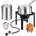 30QT Turkey Fryer & 10QT Fish Fryer Kit with Baskets and 50,000 BTU Propane Burner Stove, Ideal for Party, Courtyard & Outdoor
