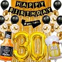 30th Birthday Decorations for Him, Black and Gold 30th Birthday Decorations with Happy Birthday Banner,Fringe Curtain,Confetti and Latex Balloons