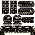 30th Birthday Party Supplies Serves 24 Black and Gold 30 Years Old Birthday Party Decorations Paper Plates Napkins Cheers to 30 Years Tablecloth Set Vintage 1996 Tableware Favors Kit for Men or Women
