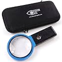 30x 10x VisionAid Hands-Free Magnifying Glass with Stand, Bright LED Light, Sturdy Storage Case - Handheld Magnifier for Reading