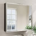 30x26 Pre-Assembled Bathroom Medicine Cabinet Mirror, Surface or Recessed Brushed Nickel Medicine Cabinet with Mirror &amp; Rustproof Aluminum Frame, Beveled Bathroom Vanity Mirror with Storage