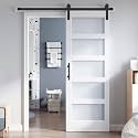 30x84 Inch Glass Sliding Barn Door Slab and 5.5ft Hardware Kit Included, 5 Frosted Glass, LVL Wood Panel Covered with White Water-Proof Scratch-Proof PVC Surface, Simple DIY Assembly