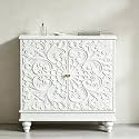 31" Accent Storage Cabinet, Floral Embossed 2 Door Sideboard (White)
