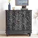 31" Accent Storage Cabinet, Floral Embossed 2 Door Sideboard (Black-Brown)