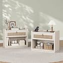 31" Wide Rattan Nightstand with Charging Station, End Side Table