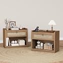 31" Wide Rattan Nightstand with Charging Station, End Side Table