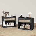 31" Wide Rattan Nightstand with Charging Station, End Side Table