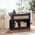 31" Wide Rattan Nightstand with Charging Station, End Side Table
