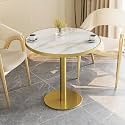 31.5" Circle Tulip Table with Sintered Stone Tabletop, Gold Edge &amp; Pedestal