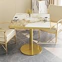 31.5" Square Tulip Table with Sintered Stone Tabletop, Gold Edge &amp; Pedestal