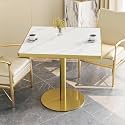 31.5" Square Tulip Table with Sintered Stone Tabletop, Gold Edge &amp; Pedestal