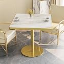 31.5" Square Tulip Table with Sintered Stone Tabletop, Gold Edge &amp; Pedestal