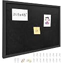 31.5"x48" Black Framed Black Linen Bulletin Board, Pin Board