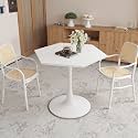 31.50" Modern Hexagonal Coffee Table with White Printed Marble Top and Metal Base for Dining Room, Kitchen and Living Room