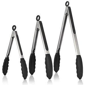 315 heat resistant kitchen tongs u-taste 188 stainless steel cooking tongs set of 3 with non-stick bpa-free silicone tips for food grill salad bbq frying serving 182330 cm black