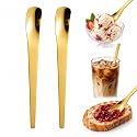 316L Long-Handle Stainless Steel Dessert Spoon, Deep Bowl Spoon，Golden：2
