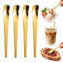316L Long-Handle Stainless Steel Dessert Spoon, Deep Bowl Spoon，Golden：4