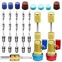 31Pcs R134A Valve Core Remover Installer Tool Kit, High Low Pressure Valve Core Quick Removal Tool Comes with AC Service Port Cap R134A Valve Core Valve Stem for Refrigerant Air Conditioner System