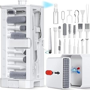 32 in 1 cleaning tool kit with screen cleaner spray bottle tweezer brush sim tool amp key puller multi device cleaner for pc laptop iphone ipad airpods camera amp keyboard white