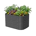32" Extra Tall Raised Garden Bed Kits, 3.5 x 5 x 2.7ft Raised Planter Box Outdoor, 2 x 6.5 x 2.7ft Deep Root 6 in 1 Modular Metal Raised Beds for Gardening Vegetables Flowers Fruits - Modern Gray