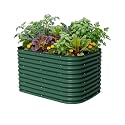 32" Extra Tall Raised Garden Bed Kits, 3.5 x 5 x 2.7ft Raised Planter Box Outdoor, 2 x 6.5 x 2.7ft Deep Root 6 in 1 Modular Metal Raised Beds for Gardening Vegetables Flowers Fruits - British Green