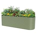 32" Extra Tall Raised Garden Bed Kits, 4 x 8 x 2.7ft Raised Planter Box Outdoor, 2.5 x 9.5 x 2.7ft Deep Root 10 in 1 Modular Metal Raised Beds for Gardening Vegetables Flowers Fruits - Olive Green