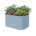 32" Extra Tall Raised Garden Bed Kits, 3.5 x 5 x 2.7ft Raised Planter Box Outdoor, 2 x 6.5 x 2.7ft Deep Root 6 in 1 Modular Metal Raised Beds for Gardening Vegetables Flowers Fruits - Sky Blue