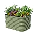 32" Extra Tall Raised Garden Bed Kits, 3.5 x 5 x 2.7ft Raised Planter Box Outdoor, 2 x 6.5 x 2.7ft Deep Root 6 in 1 Modular Metal Raised Beds for Gardening Vegetables Flowers Fruits - Olive Green