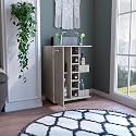32" Lockable Casters Bar Cabinet, Bistro Cabinets with 6 Liquor Cubbies, Pantry Cabinet with Open Shelves for Home Bar, Light Gray