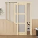 32x80 Sliding Pocket Door,3 Lite Pine Frosted Glass Doors,Hidden Doors