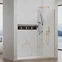 32"x76" Fixed Shower Door,3/8" Safety Glass Shower Panel, Brushed Gold