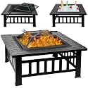32 Inch Fire Pit Table with Fire Poker & Spark Screen, Outdoor Burning Fire Pits, 3 in 1 Metal Square Firepit Stove for Outside Heating, Bonfire Party, Camping, Patio, Garden