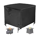 32 Inch Gas Fire Pit Cover for 28-32 Inch Square Fire Pit Tables, Heavy Duty 600D Waterproof & Windproof 32 x 32 x 24 Inches Patio Firepit Cover, Black