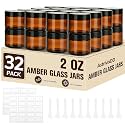 32 Pcs 2 oz Glass Jars with Lids,Amber,with 40 Labels &amp; 10 Spatulas