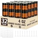32 Pcs 4 oz Glass Jars with Lids,Amber,with 40 Labels & 10 Spatulas