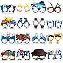 32 Pcs Father's Day Photo Booth Props Paper Glasses, Funny Dad Party Eyeglasses for Men, Happy Father's Day Decorations, Mustache Beer Tool Theme Selfie Props for Dad Birthday Party Supplies
