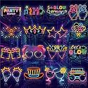 32 Pcs Neon Themed Party Decorations Eyeglasses Glow Neon Themed Paper Glasses Glow Theme Birthday Decor Photo Booth Props Frame for Disco 80s 90s Themd Birthday Party Decor Supplies Gift