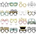 32 Pcs Wedding Photo Booth Props Paper Glasses - Bridal Shower Decorations, Engagement Party Favors, Bachelorette Accessories, Just Married Eyeglasses for Bride Reception Celebration Supplies