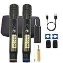 328ft Wireless Microphones,UHF Dual Cordless Metal Dynamic Mic with Rechargeable Receiver,100m Long Range Stable Connection,Karaoke Microphone Set for Singing,Wedding,DJ,Party,Speech,Church,School