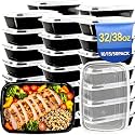 32oz 15 Pack Meal Prep Containers Reusable BPA-Free, Disposable Food Storage Containers with Lids, Bento Box Leakproof To Go Food Containers, Microwave Freezer Dishwasher Safe