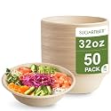 32oz Compostable Paper Bowls Disposable Round Natural Soup Bowls, 50 Count