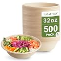 32oz Compostable Paper Bowls Disposable Round Natural Soup Bowls, 500 Count