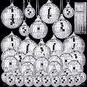 32Pcs Disco Ball Decor with 2pack Metallic Tinsel Foil Fringe Curtains 3.2 x 6.5ft,Hanging Disco Ball Ornaments for Party Decor Wedding Christmas Tree Decoration(1.18in,1.57in,1.96in,2.36in,3.14in)