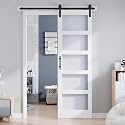 32x96 Inch Glass Sliding Barn Door Slab and 5.5ft Hardware Kit Included, 5 Frosted Glass, LVL Wood Panel Covered with White Water-Proof Scratch-Proof PVC Surface, Simple DIY Assembly