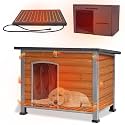 33.3’’ Heated Outdoor Dog House Weatherproof Insulated Dog Kennel with Metal Frame, Dog Shelter with Heating Pad, 6-Sided Insulated Liner and PVC Door Curtain for Winter (Brown)