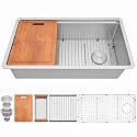 33" X 18" Undermount Kitchen Sink Offset Drain with Workstation